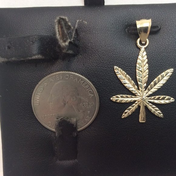 Marijuana Weed Leaf Kush Pot Cannabis 10k Yellow Solid Real Diamond Cuts Gold C - Picture 3 of 7